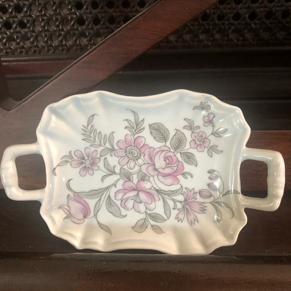 Vintage Italian Porcelain KA Floral Pink Ceramic Serving  Small Trinket Tray